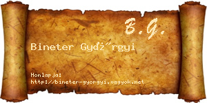 Bineter Györgyi névjegykártya